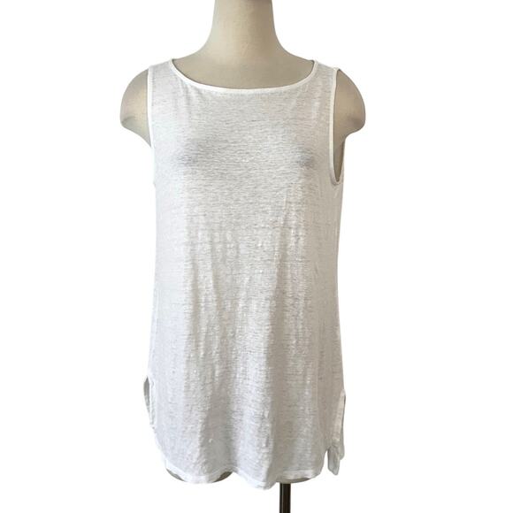 Eileen Fisher Linen Boat Neck Tank Top Tunic Lightweight White M - Picture 1 of 10